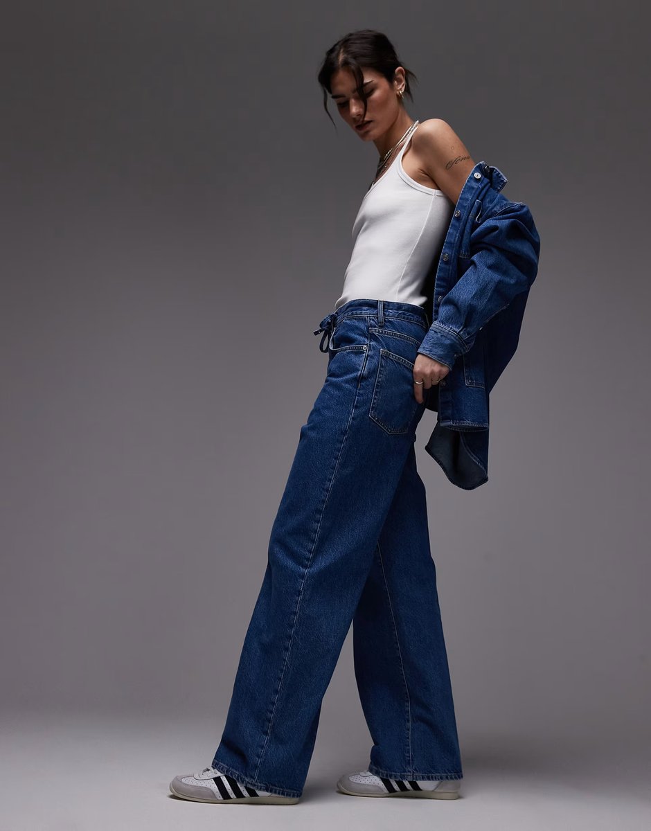 ASOS Lacoste co-ord baggy fit denim jeans in midwash blue with contrast stitching - 4