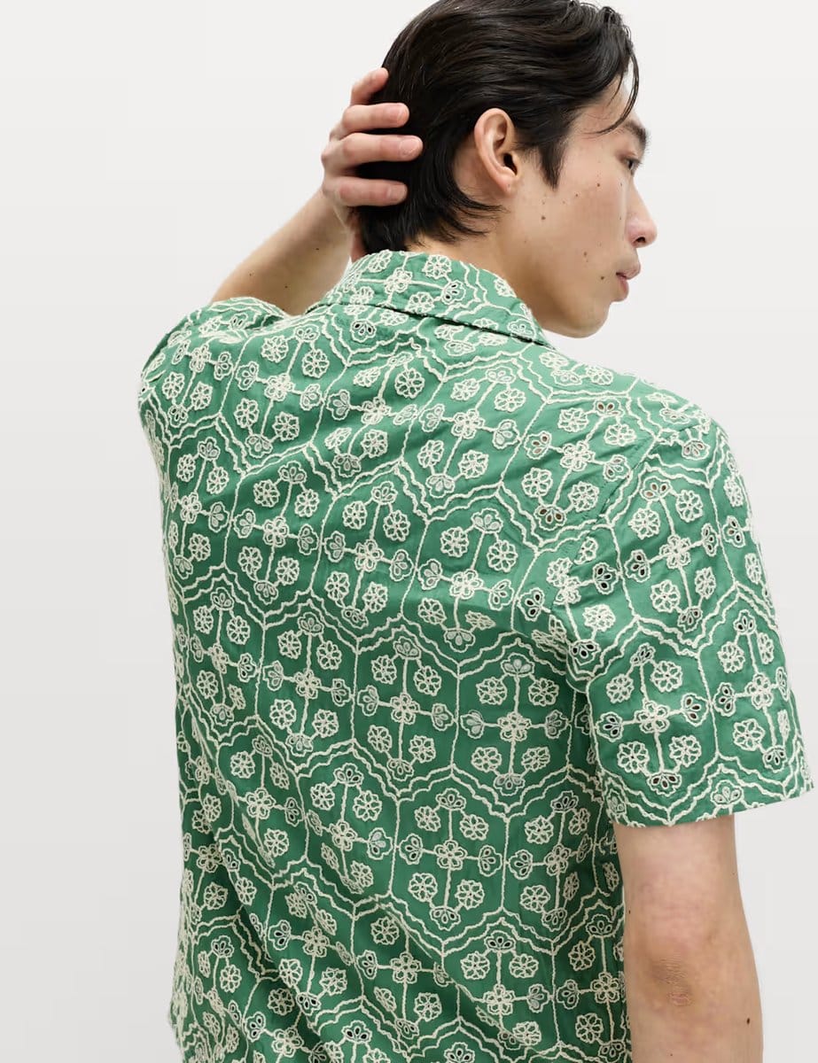 Marks & Spencer M&S Pure Cotton Embroidered Short Sleeve Shirt Emerald - 4