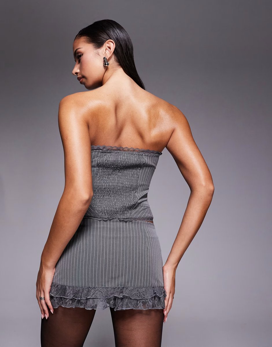 ASOS Edikted Mona lacey co-ord pinstripe strapless corset top in grey - 3