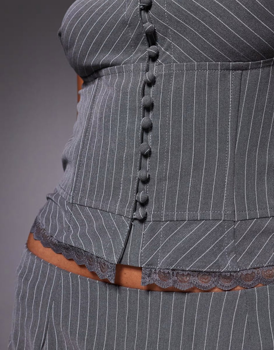 ASOS Edikted Mona lacey co-ord pinstripe strapless corset top in grey - 4