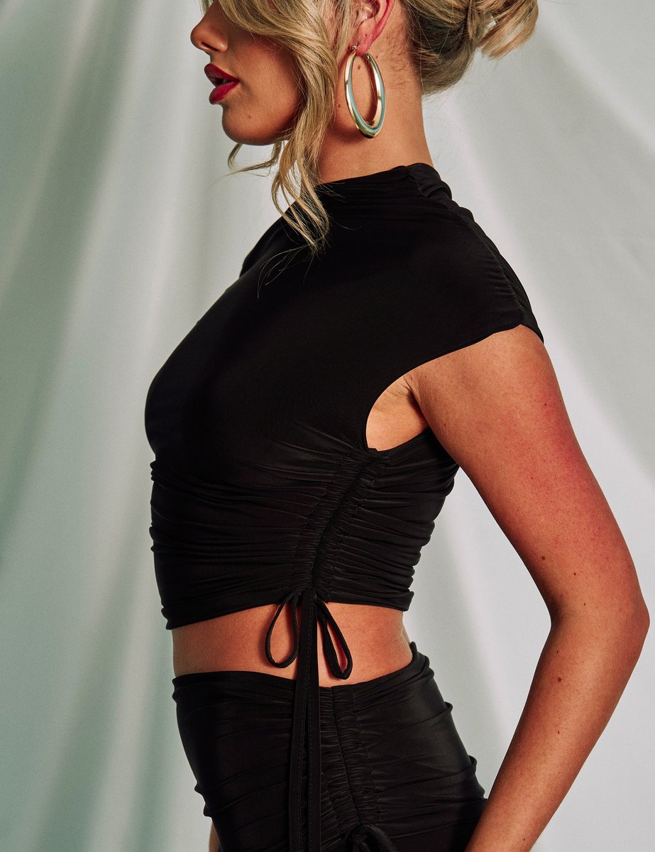 Public Desire Slinky Ruched Asymmetric Top Black - 4