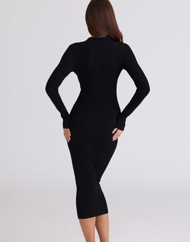 ASOS House of CB Sabra long sleeve midi dress in black - BLACK - 2