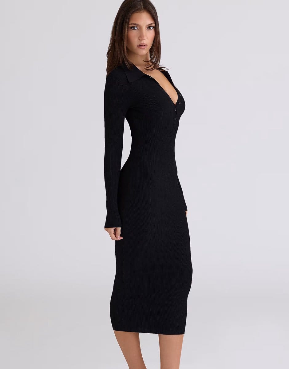ASOS House of CB Sabra long sleeve midi dress in black - BLACK - 4