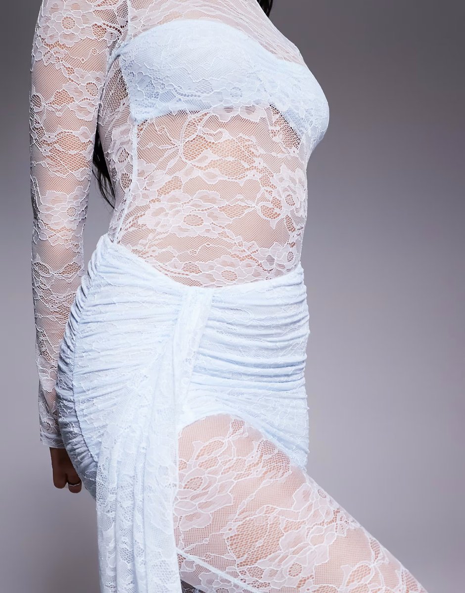 ASOS Wanderdoll exclusive Jamie lace drape detail jumpsuit in light blue - 3