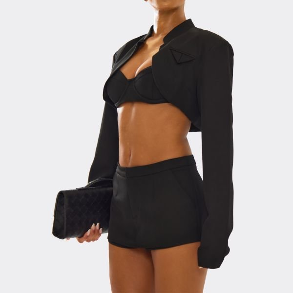 EGO Long Sleeve Super Crop Blazer In Black, Women's Size UK 10 - 2