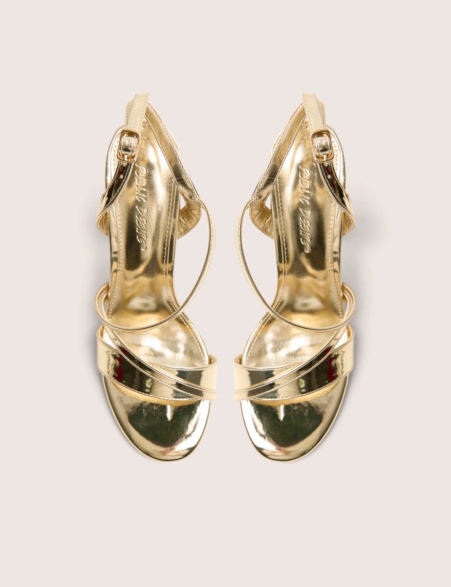Public Desire Grove Gold Metallic Round Toe Block Heels - 4