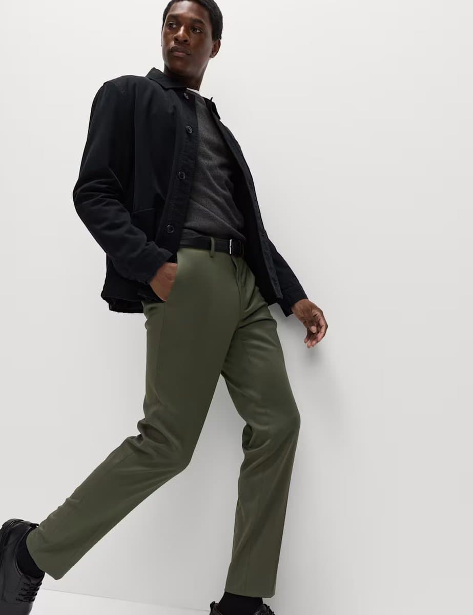 Marks & Spencer M&S Slim Fit Smart Stretch Trousers Dark Khaki