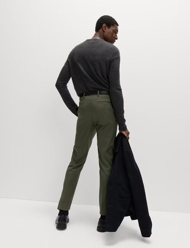 Marks & Spencer M&S Slim Fit Smart Stretch Trousers Dark Khaki - 3