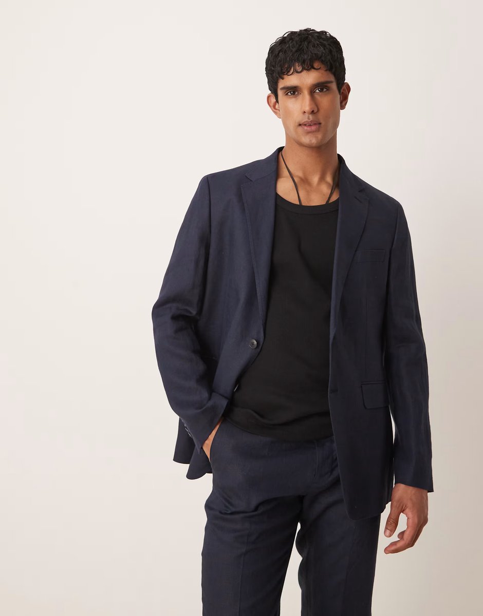 ASOS Mango flax linen blazer co-ord in navy - 1