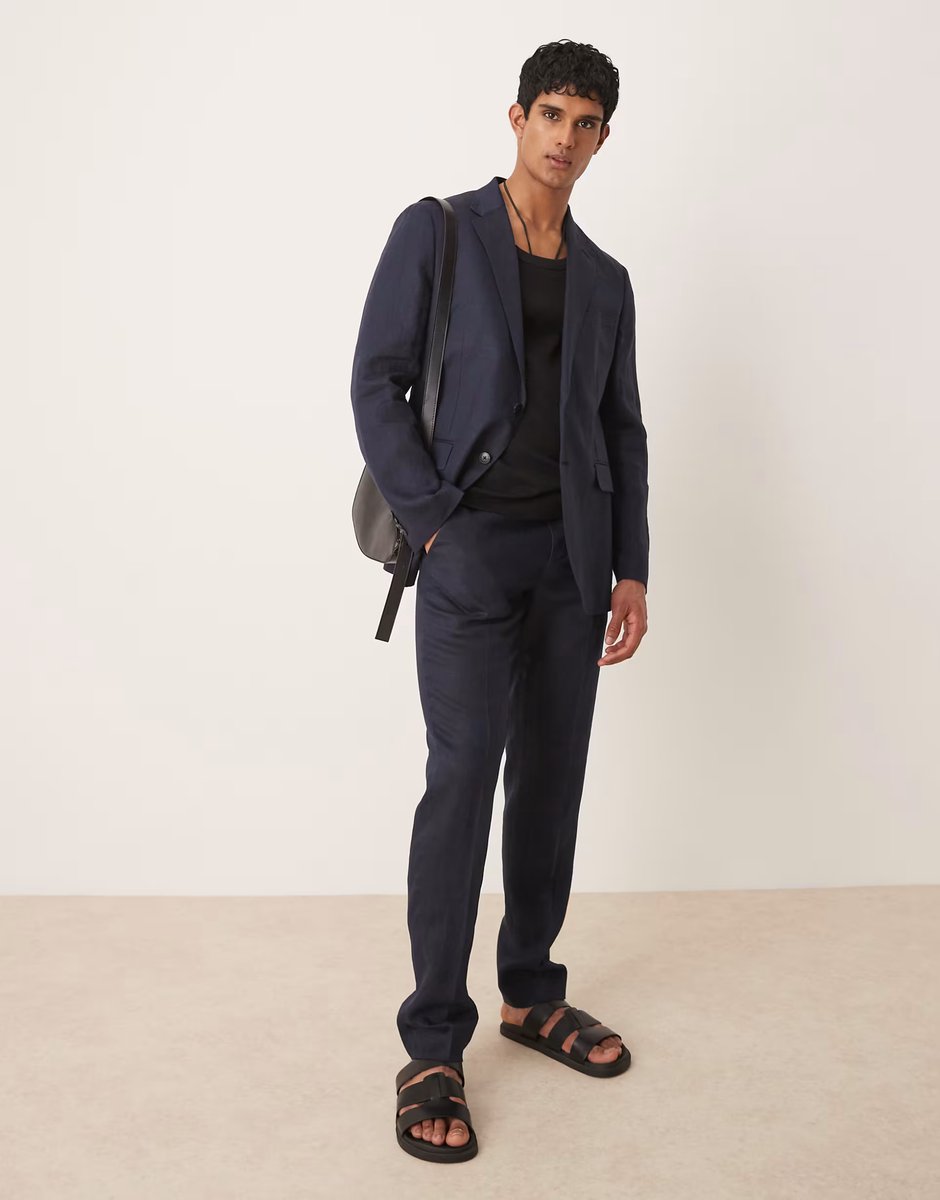 ASOS Mango flax linen blazer co-ord in navy - 3