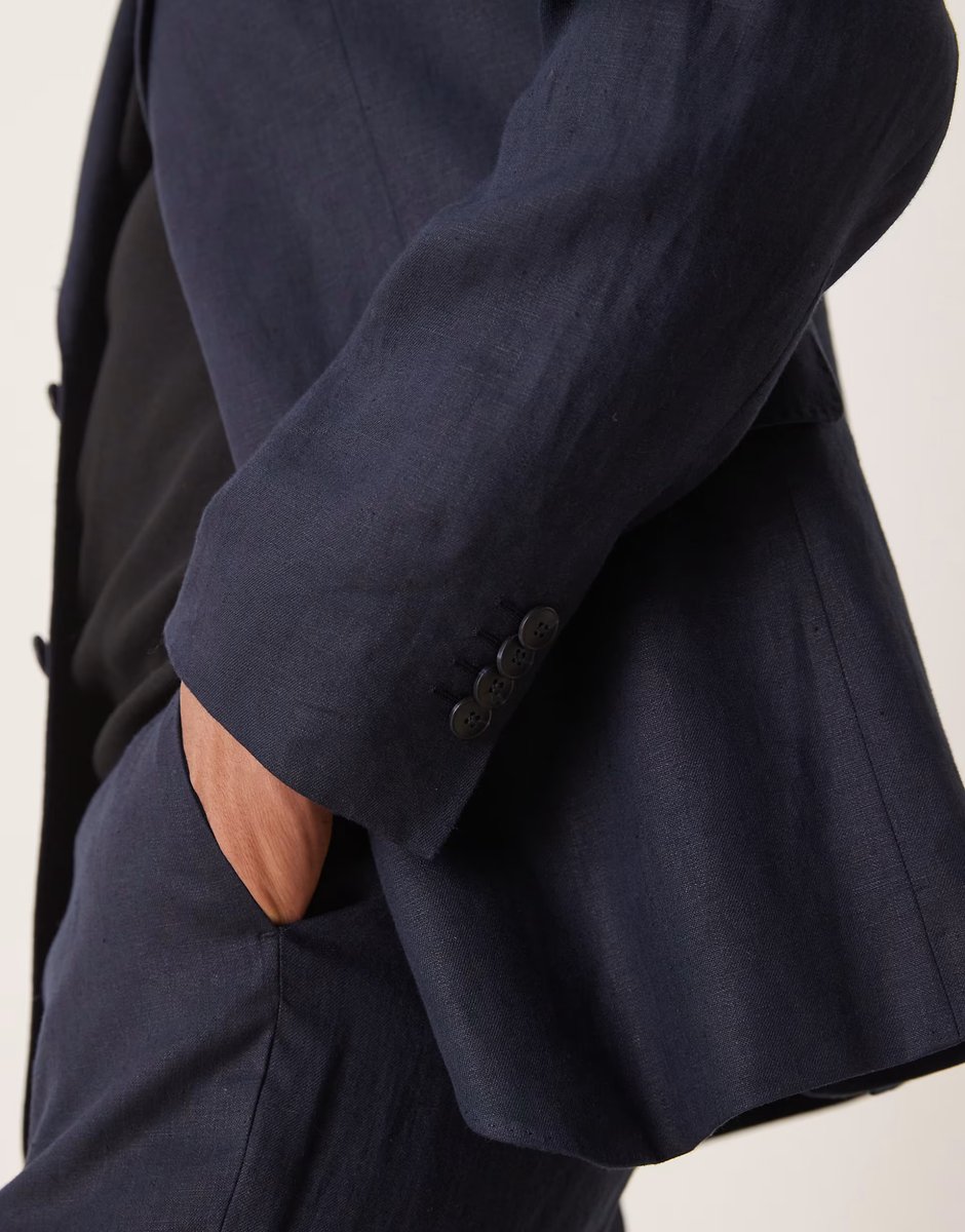 ASOS Mango flax linen blazer co-ord in navy - 4