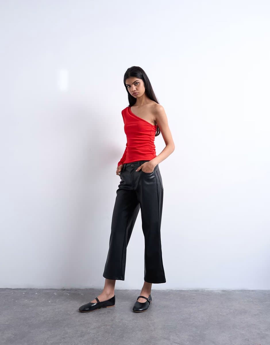 ASOS ASOS Faux Leather Ankle Grazer Trousers in Black