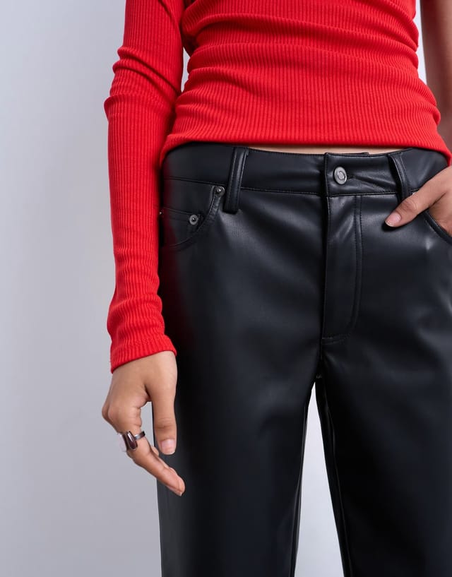 ASOS Topshop faux leather ankle grazer trouser in black - 3