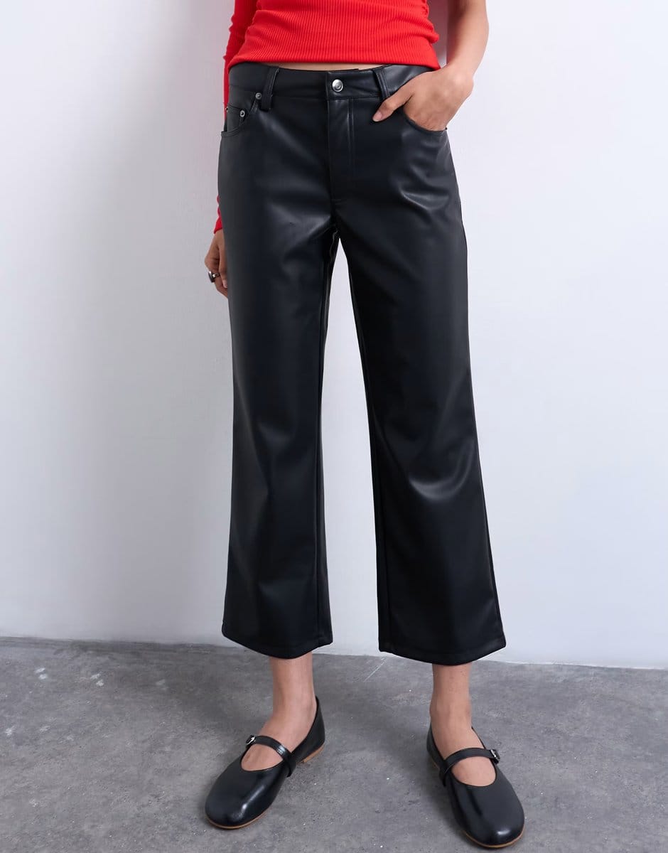 ASOS Topshop faux leather ankle grazer trouser in black - 4