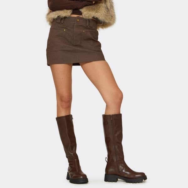 EGO EGO Biker Style Brown Faux Leather Knee-High Boot