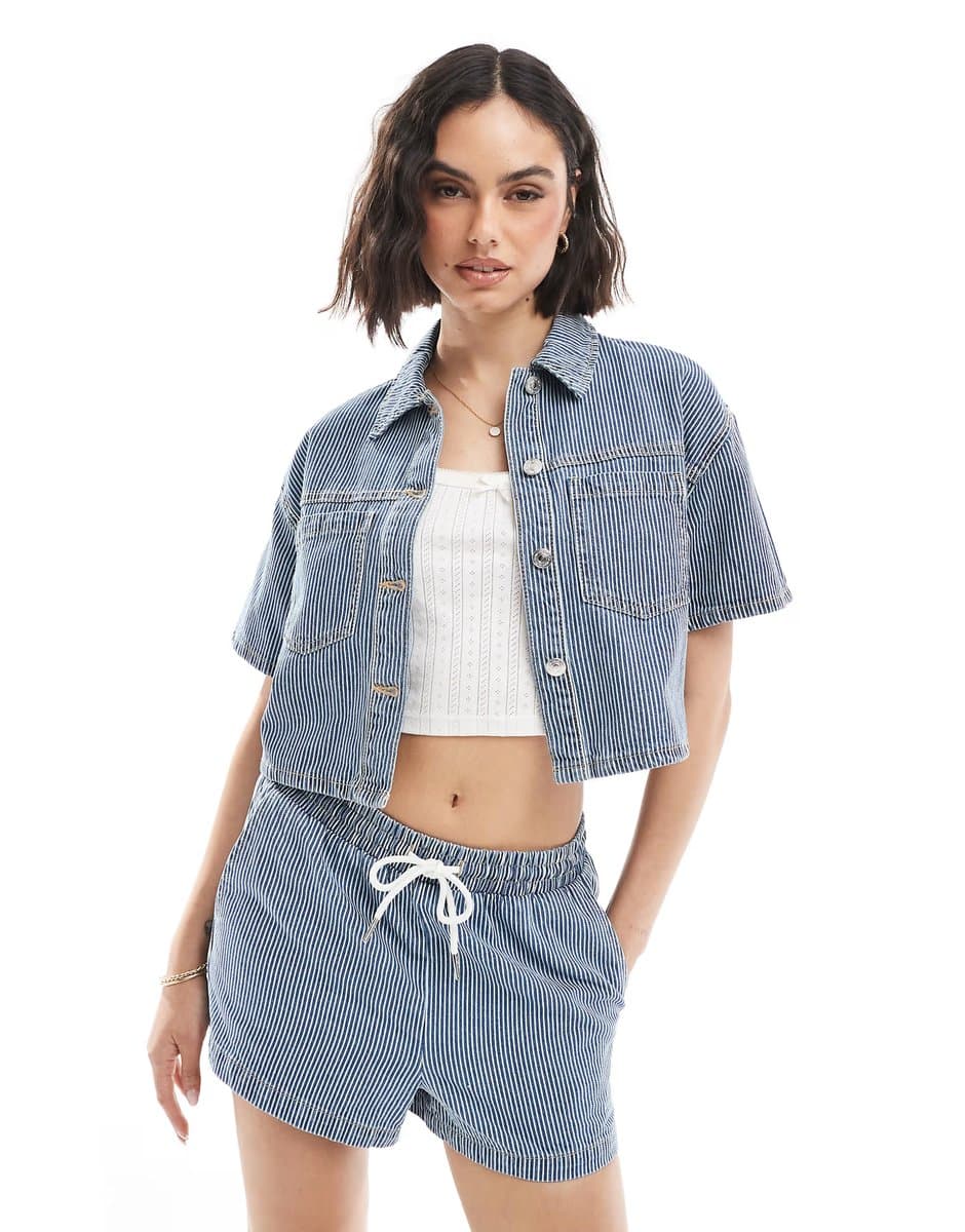 ASOS New Look co-ord boxy stripe denim shirt in blue