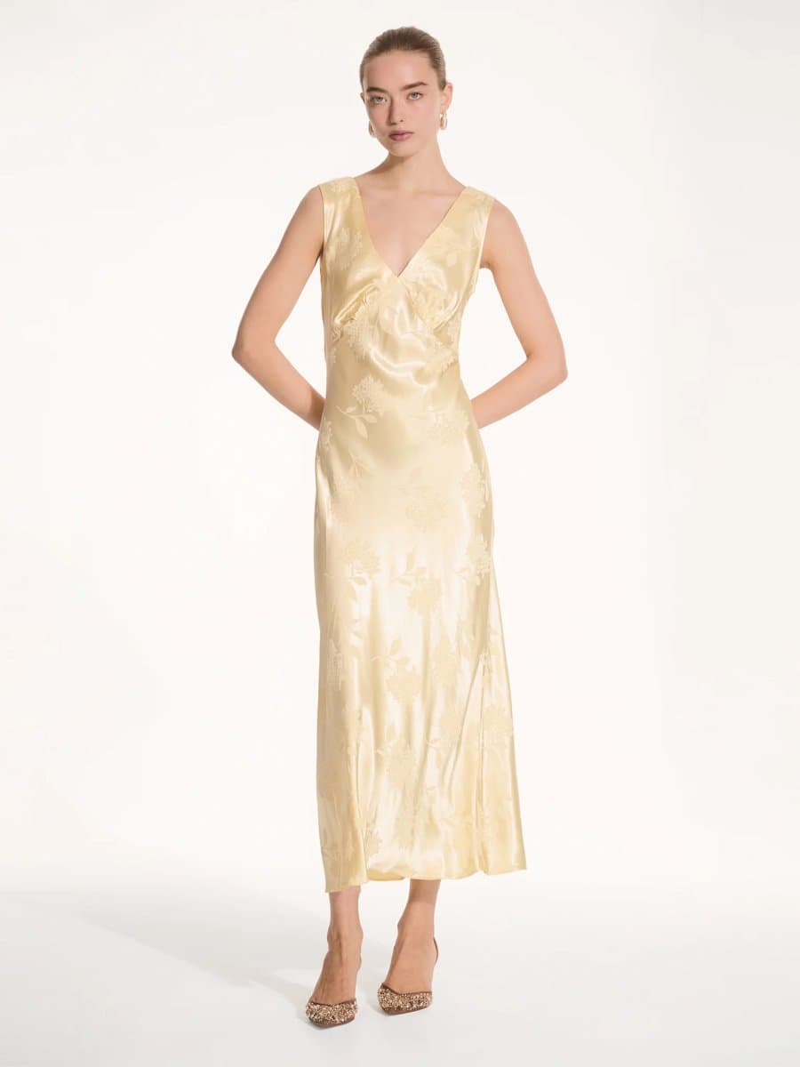 OMNES Iris Jacquard Dress in Vintage Yellow