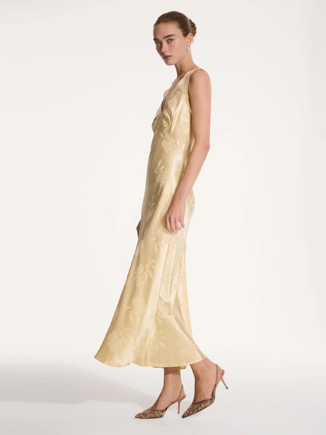 OMNES Iris Jacquard Dress in Vintage Yellow - 2