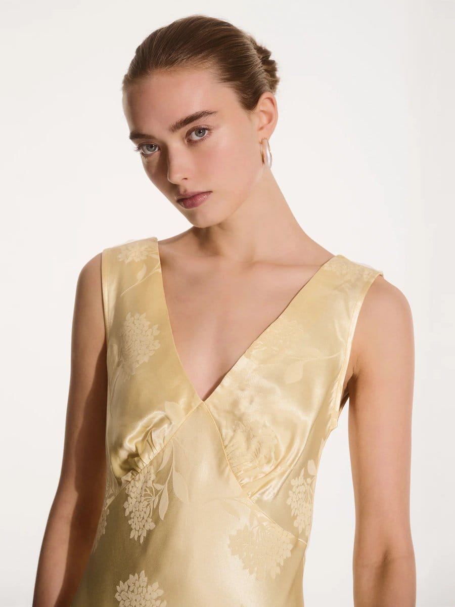 OMNES Iris Jacquard Dress in Vintage Yellow - 4
