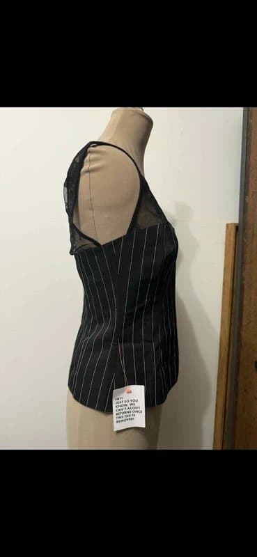 ASOS Design pinstripe top with lace detail strap in black hot goth night out size 10