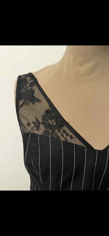 ASOS Design pinstripe top with lace detail strap in black hot goth night out size 10 - 2