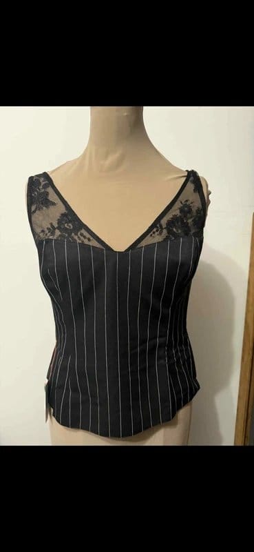 ASOS Design pinstripe top with lace detail strap in black hot goth night out size 10 - 4