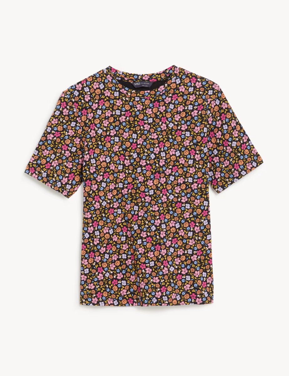 Marks & Spencer M&S Pure Cotton Printed Crew Neck T-Shirt Black Mix - 2