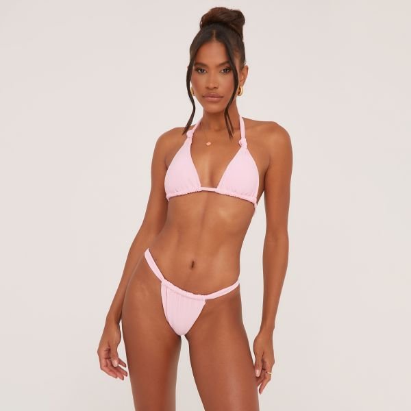 EGO Knot Detail Triangle Bikini Set In Pink, Women's Size UK Large L - 1