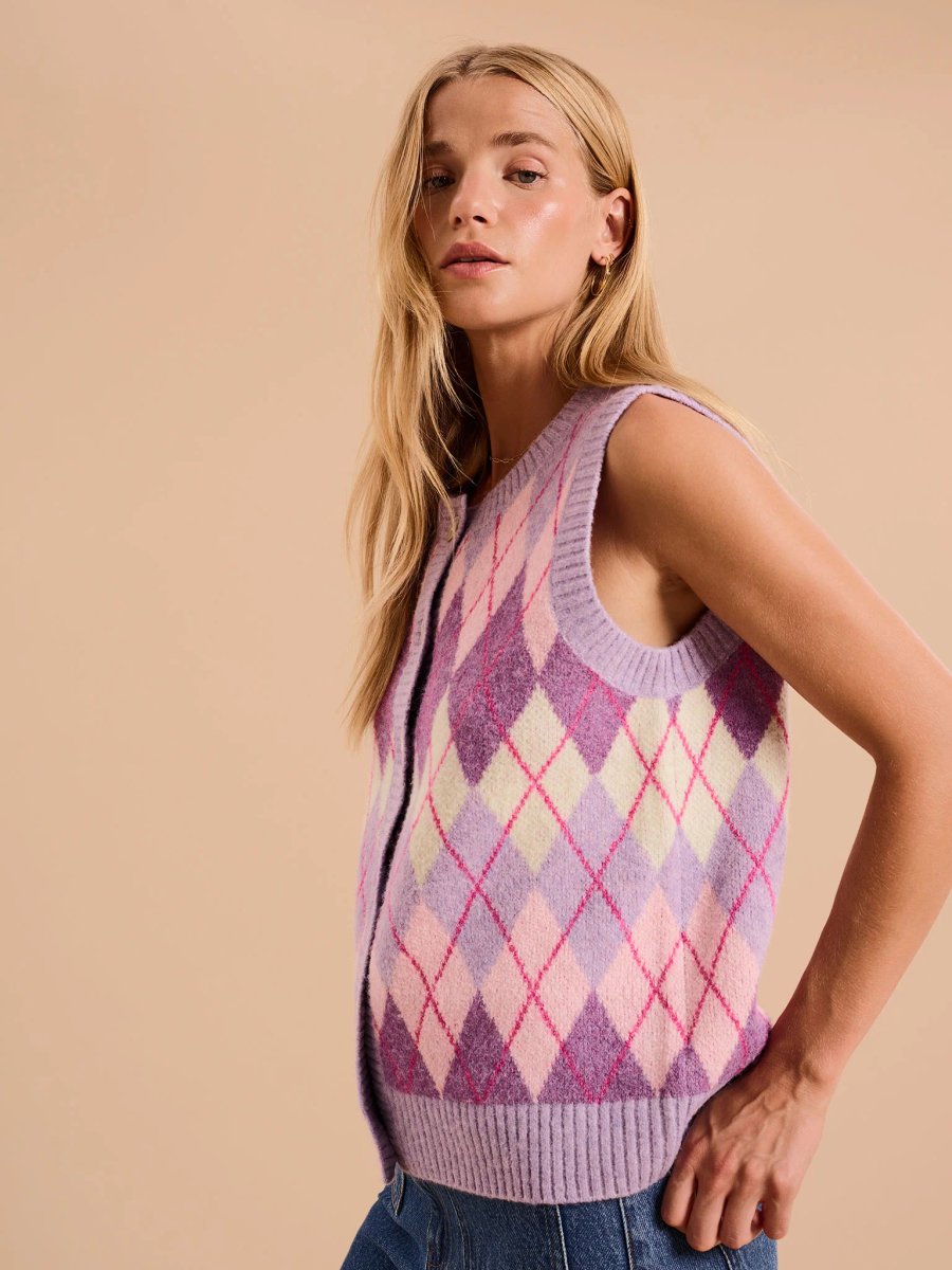 OMNES Matilda Button Through Vest in Purple - 3