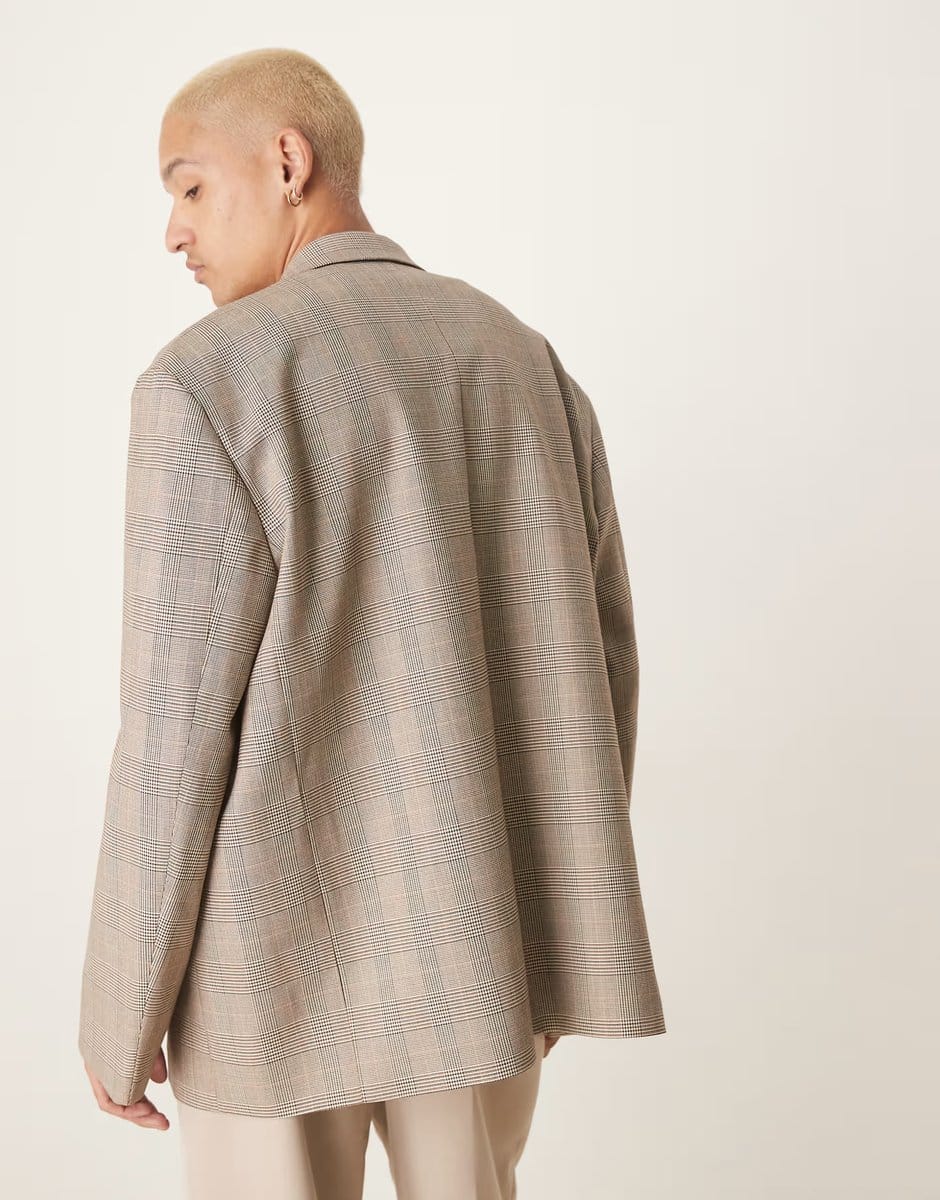 ASOS ASOS DESIGN slouchy oversized blazer in brown check - 4