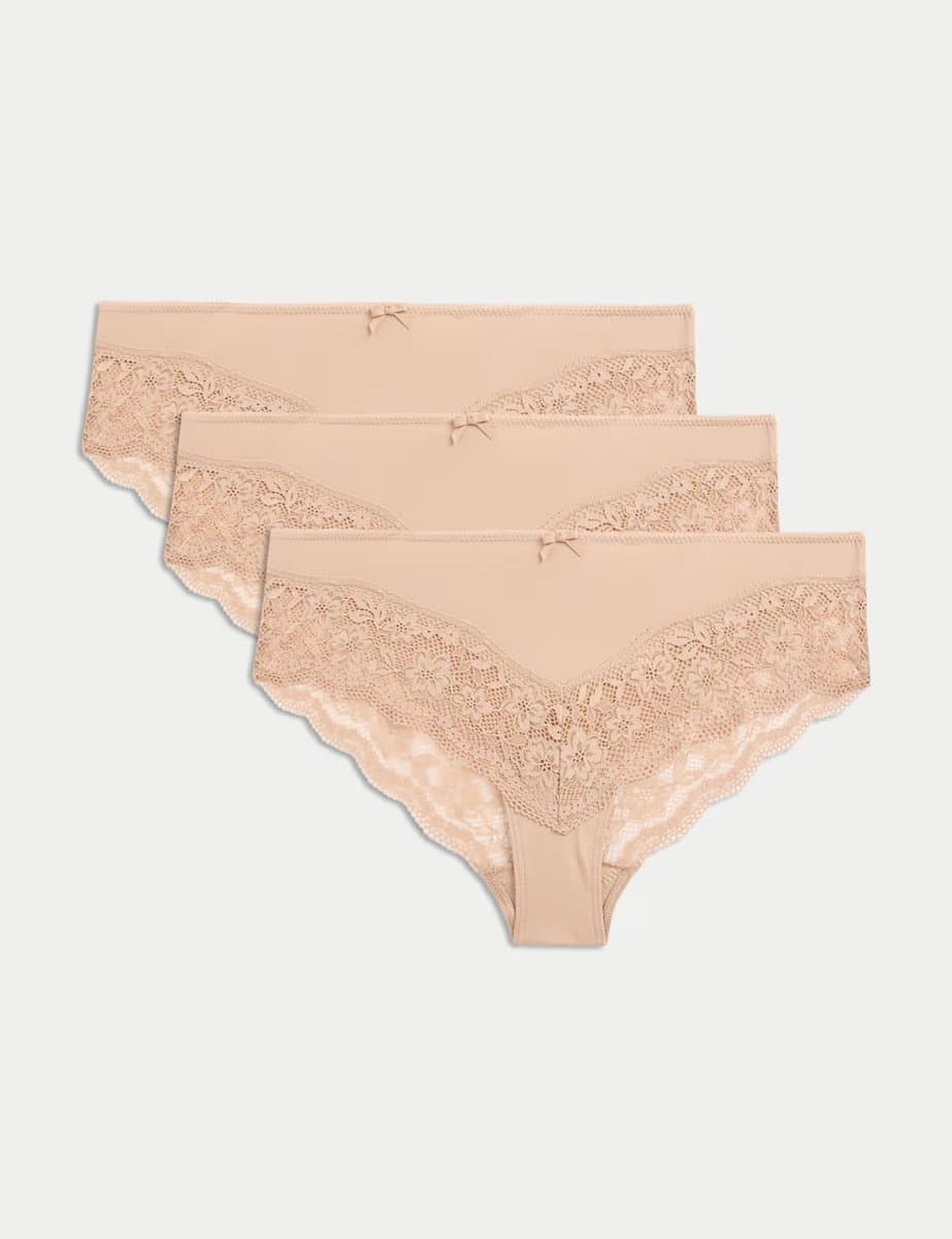 Marks & Spencer M&S 3pk Lace Trim Brazilian Knickers Rose Quartz