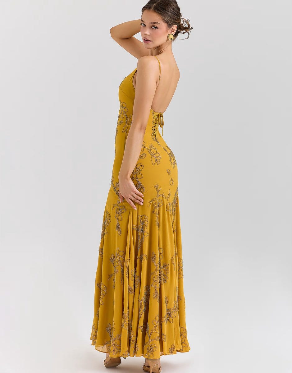 ASOS House of CB Rosalia gold embellished hand beaded maxi dress in gold - 4