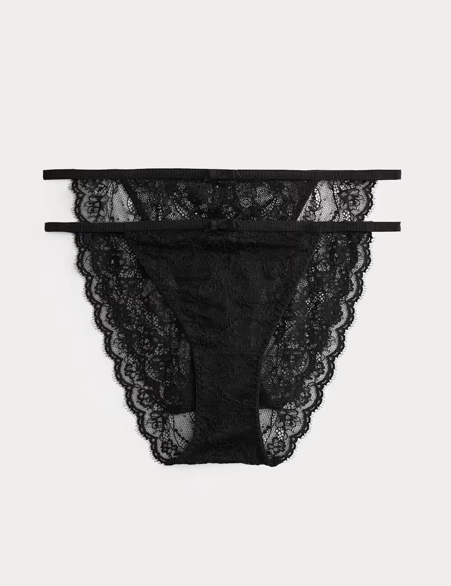 Marks & Spencer M&S 2 Pack Ida Lace Tanga Bikini Kickers Black