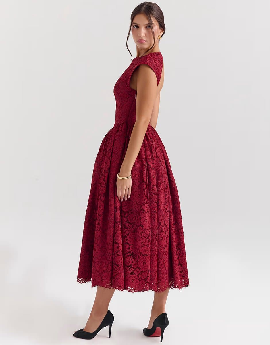 ASOS House of CB Debutante lace backless midi dress in berry