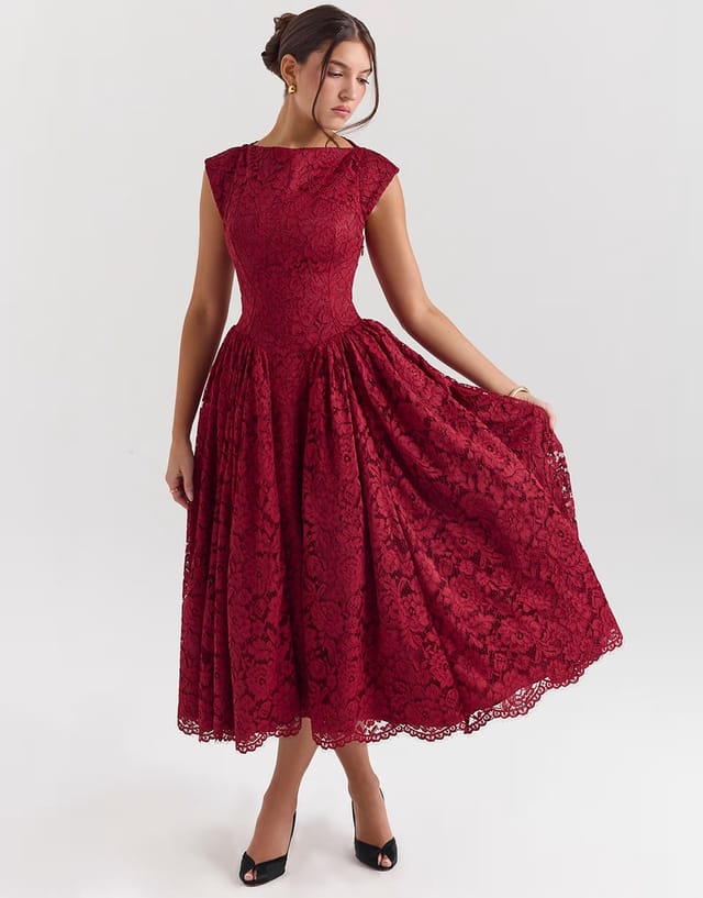 ASOS House of CB Debutante lace backless midi dress in berry - 2