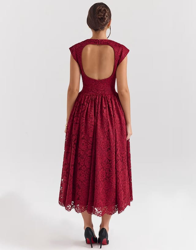 ASOS House of CB Debutante lace backless midi dress in berry - 3
