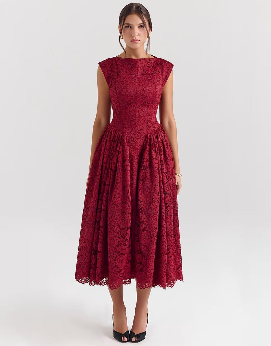 ASOS House of CB Debutante lace backless midi dress in berry - 4