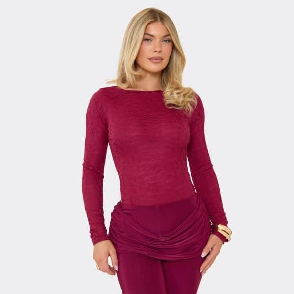 EGO EGO Burgundy Lace Long Sleeve Bodysuit