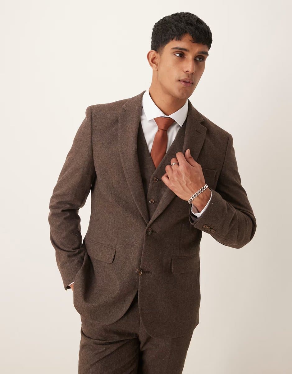ASOS ASOS DESIGN slim suit jacket in brown wool mix flannel