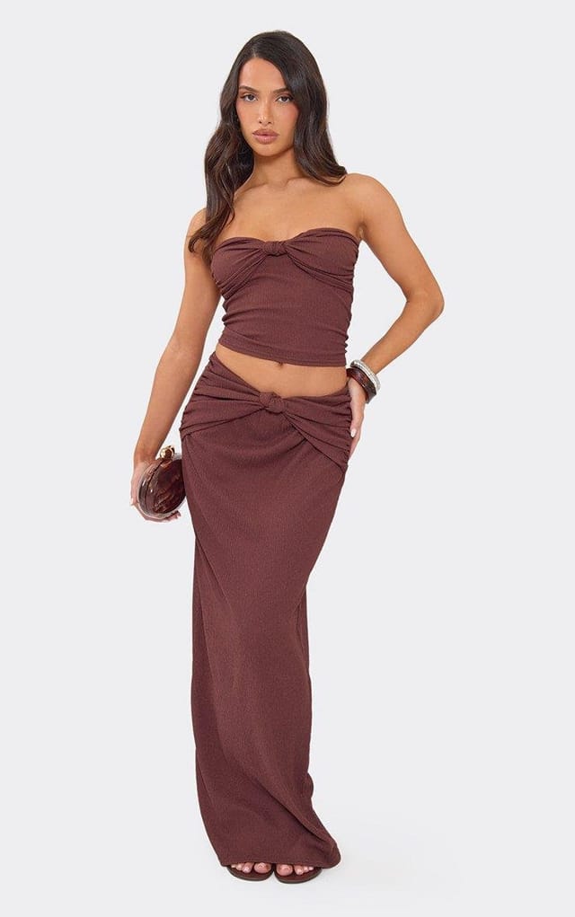 EGO Bandeau Knot Front Detail Top In Chocolate Brown, Women's Size UK 6 - 2