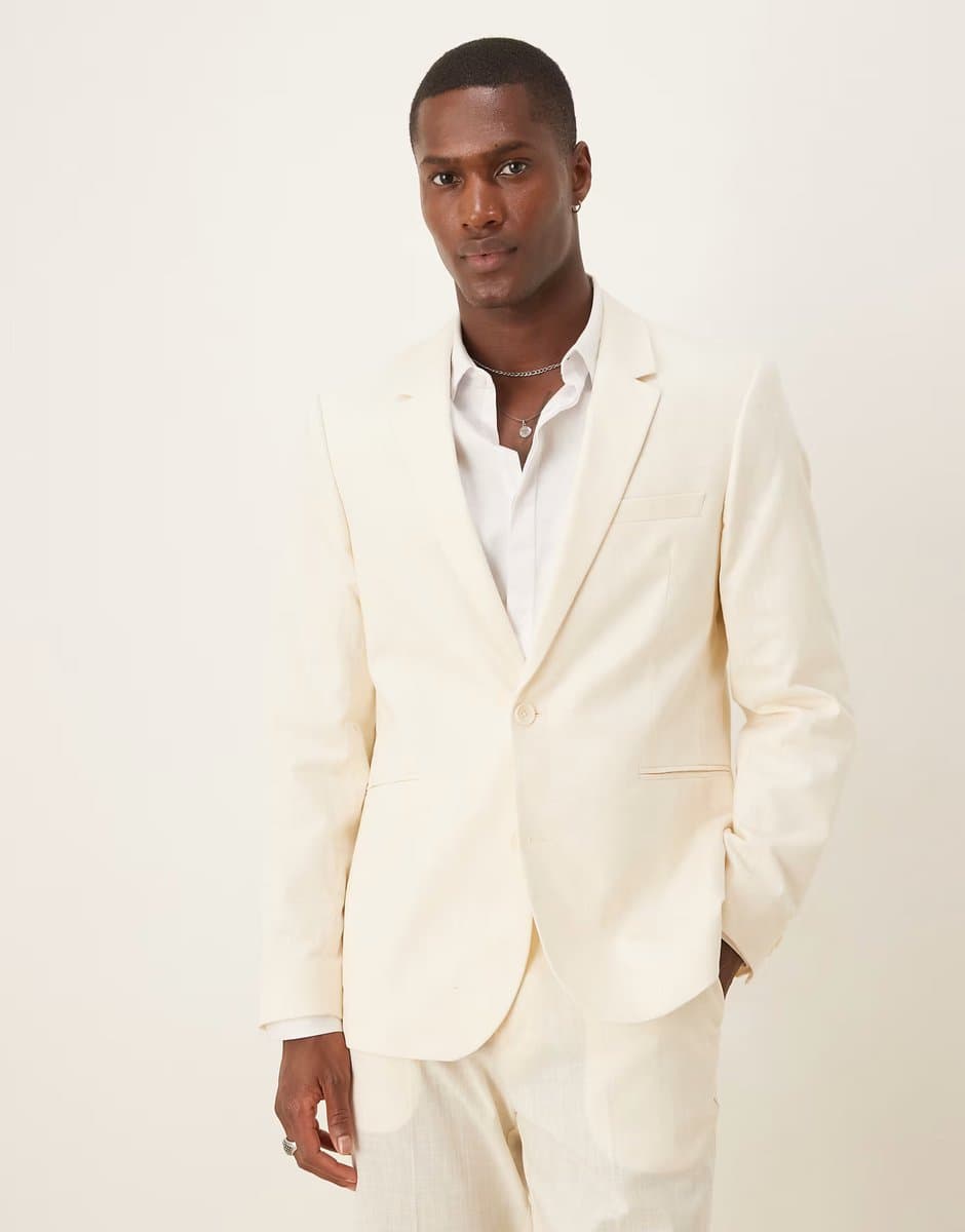 ASOS ASOS DESIGN linen look slim suit jacket in ecru