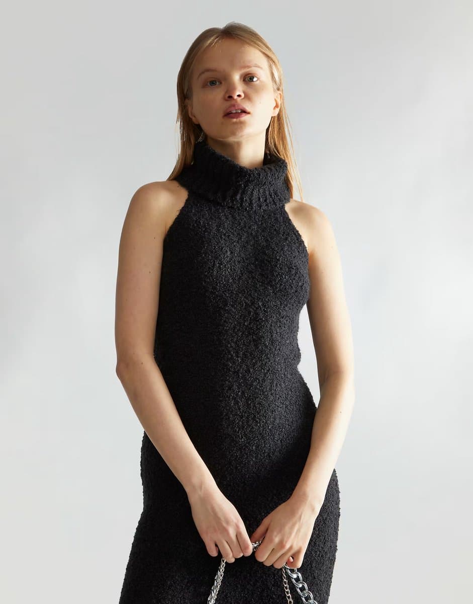 ASOS Narrated High neck sleeveless midi dress in black