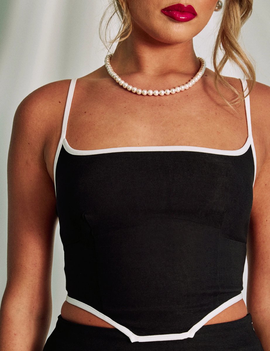 Public Desire Kaiia Contrast Trim Cami Top Co-ord Black - 4