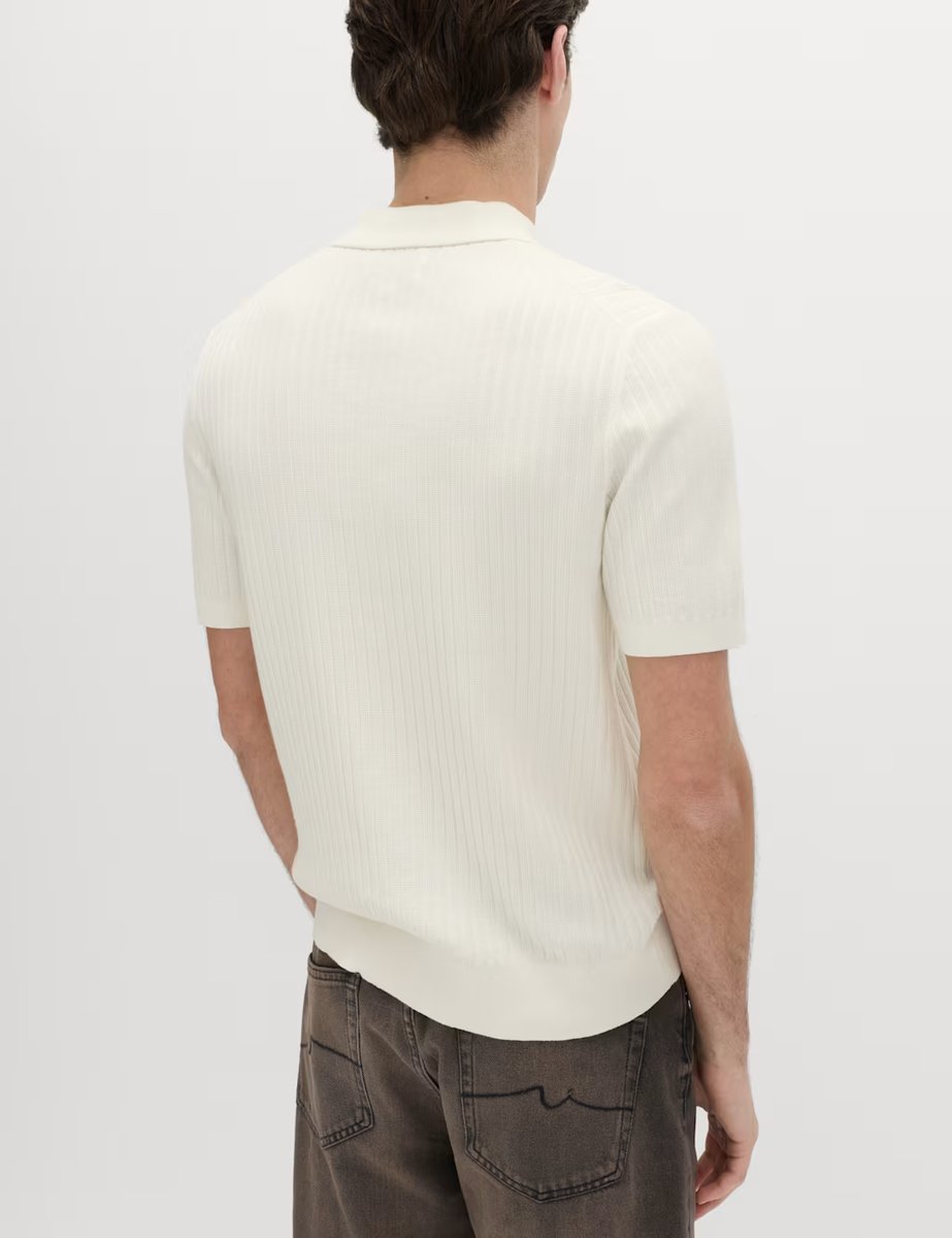 Marks & Spencer M&S Cotton Rich Ribbed Knitted Zip Up Polo Shirt Ivory - 4