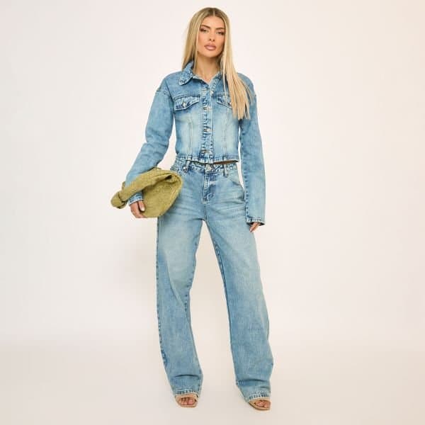 EGO Low Rise Barrel Jeans In Blue Denim, Women's Size UK 6