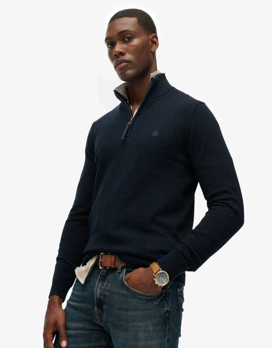 ASOS Superdry Essentials cotton half zip jumper in eclipse navy marl