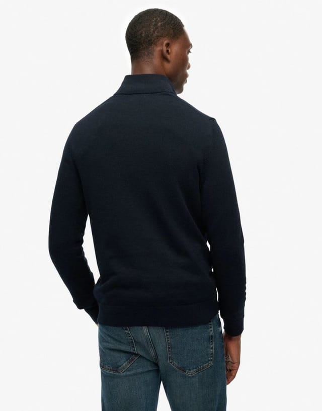 ASOS Superdry Essentials cotton half zip jumper in eclipse navy marl - 2