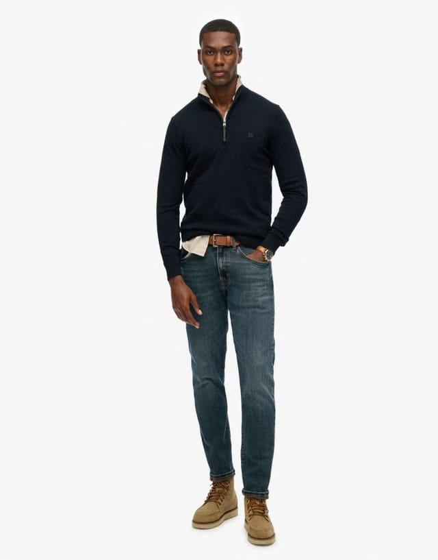 ASOS Superdry Essentials cotton half zip jumper in eclipse navy marl - 3