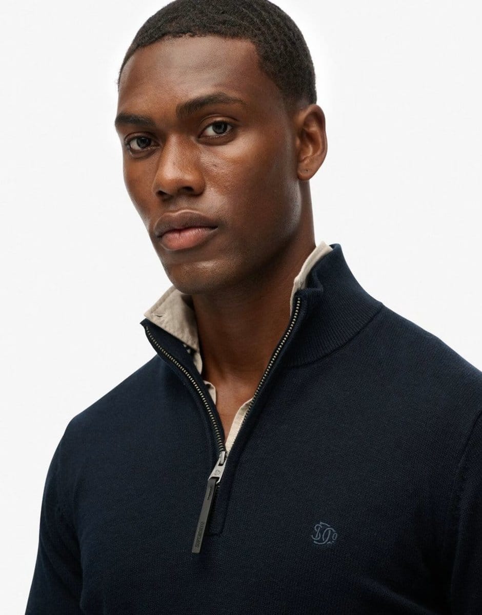 ASOS Superdry Essentials cotton half zip jumper in eclipse navy marl - 4