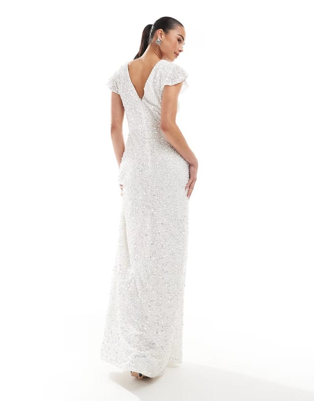 ASOS Maya Embellished short flutter sleeve maxi dress in white - 3